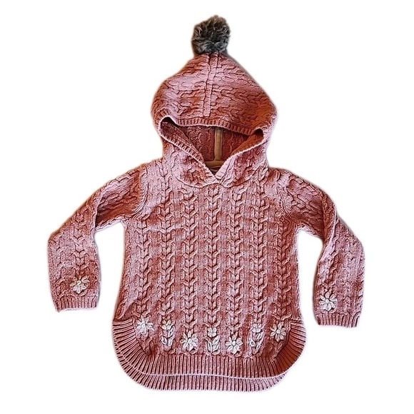 Cupcakes & Cashmere Cable Knit Sweater Hoodie Floral Embroidery Pink Toddler 24M - Picture 2 of 10